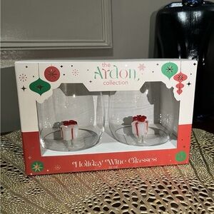 Floating Point Present Stemless Wine Glass Christmas Holiday New 4.5” Tall